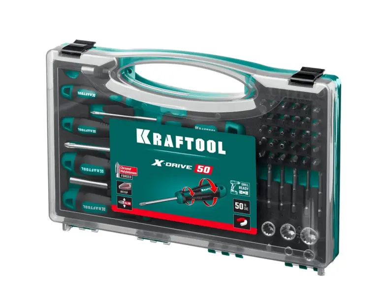 Набор отверток с насадками Kraftool 25815, 50 предметов, в жестком кейсе