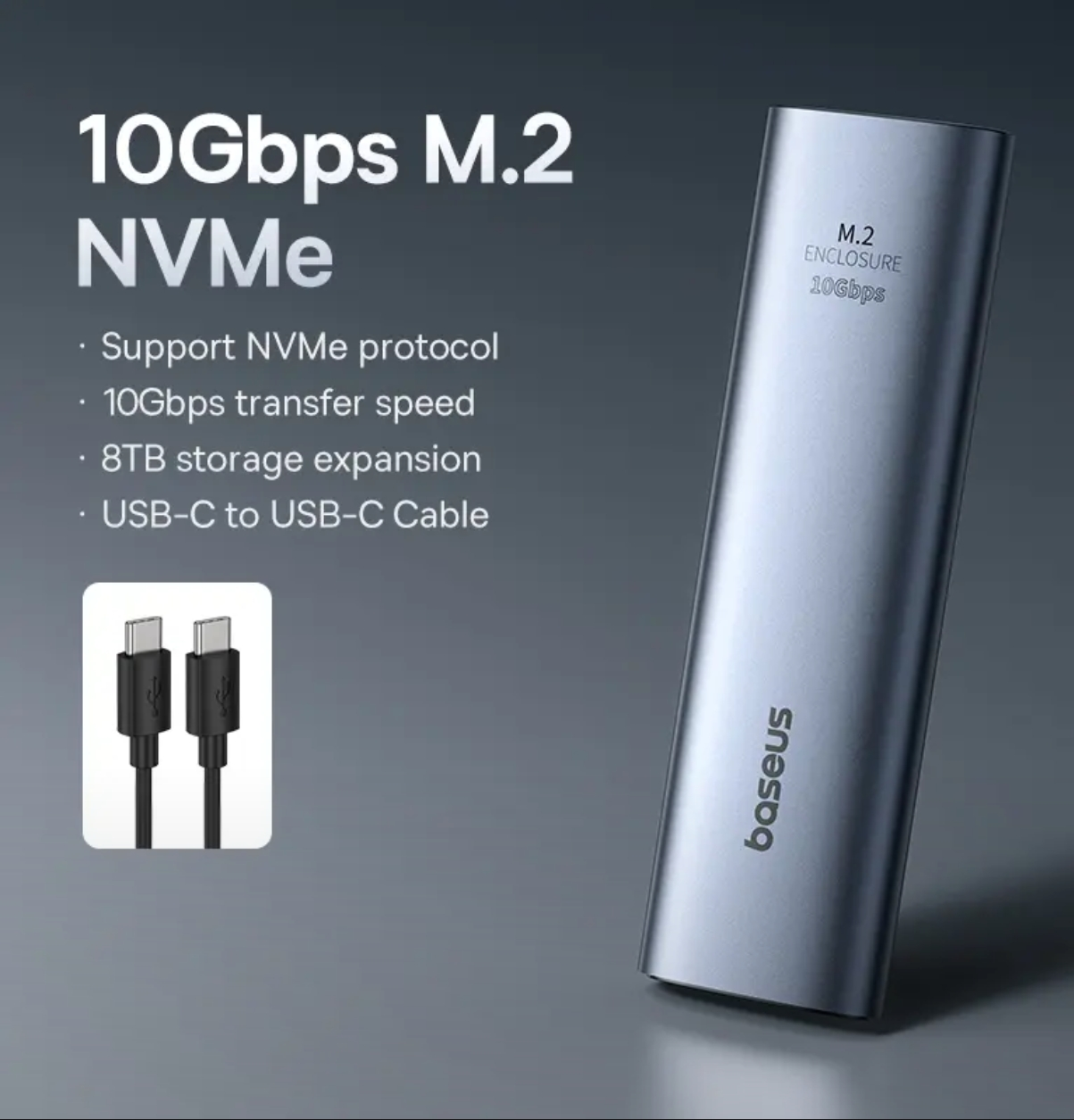 Корпус Baseus M2 для SSD NVME 8Tb 10гб/с алюминиевый
