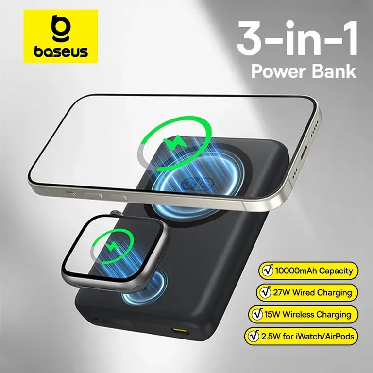 Магнитный блок питания Baseus EnerFill FT11 PPCX2-1027W для iPhone и Apple Watch, 10000 мАч, 27 Вт